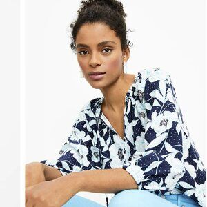 NWT LOFT Petite Peony Garden Ruffle Tie Neck Blouse